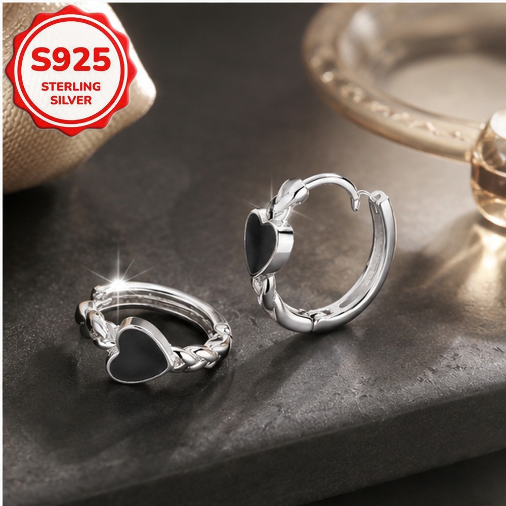 2pcs S925 Silvery Heart-Shaped Ear Cuffs with Twisted Texture